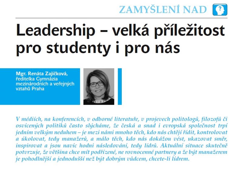 Příspěvek paní ředitelky Mgr. Renáty Zajíčkové v časopisu řízení školy
