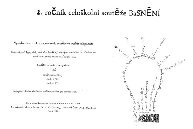 2. ročník celoškolní soutěže ve tvoření kaligramů